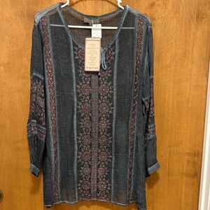 381. Yvan Women's Embroidered Slate Tunic with Rust Detailing